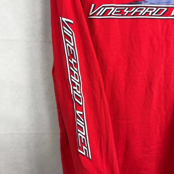 Vineyard Vines T-Shirt Mens Sz M Red Graphic Logo Cotton Long‎ Sleeve Stretch - Picture 5 of 9